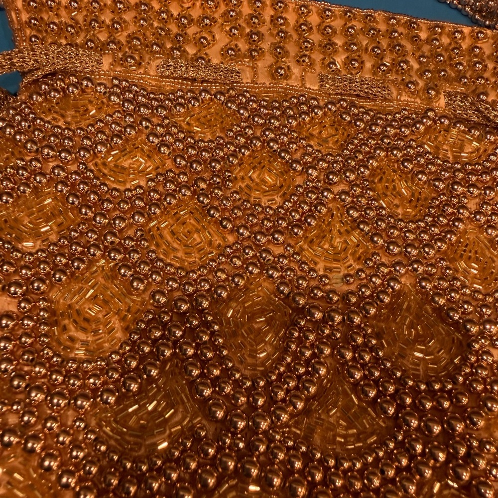 Hand Crafted Rose Gold Beaded Clutch Potli bag - Picture 5 of 9